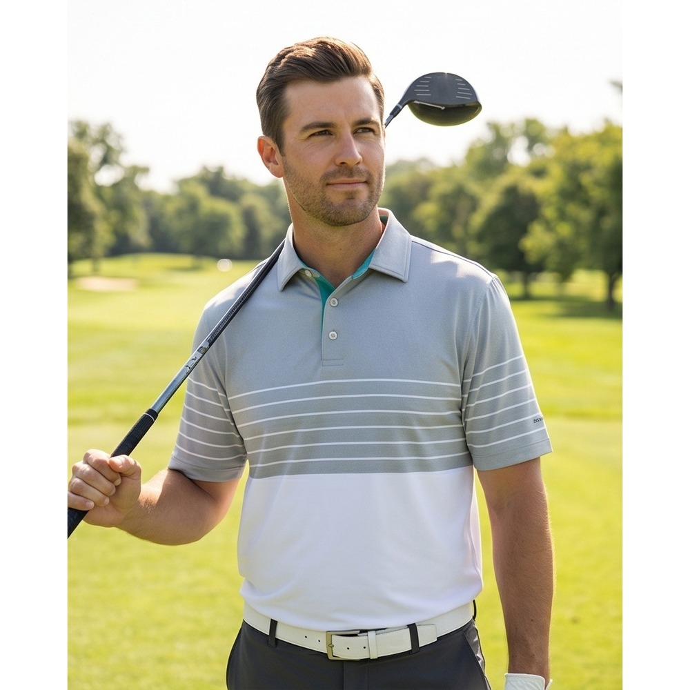 FootJoy XL Men's Golf Polo Shirt Gray White Striped Performance Athletic Sport